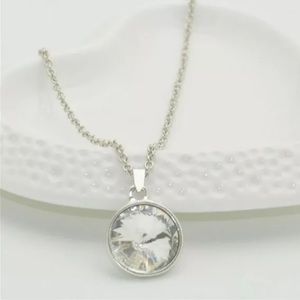 Large white crystal bezel pendant necklace